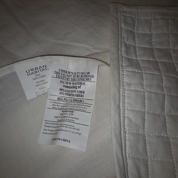 Urban Habitat‎ 26" Quilted Euro White Square Pillow Shams Set of 2 , 100% Cotton - Picture 5 of 7